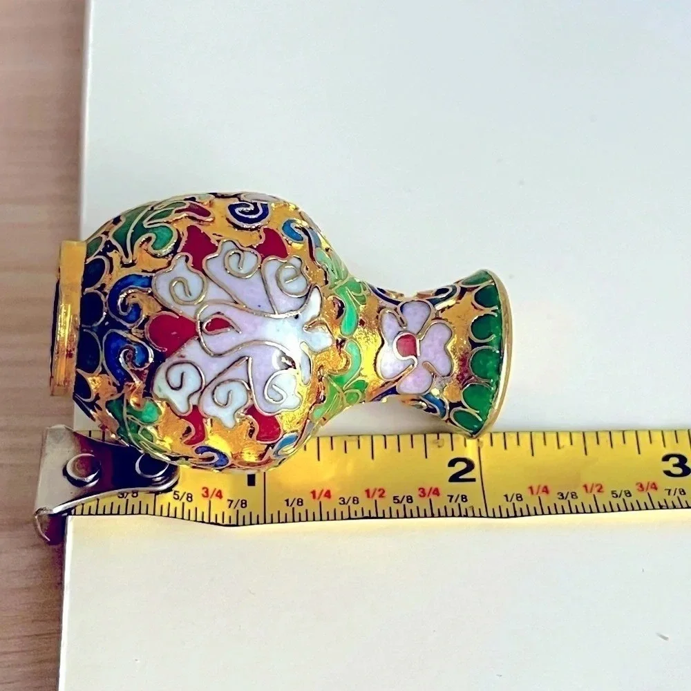Vintage Cloisonne Style Mini Vases Bases Gold Tone Floral Decorative Collectible - Picture 11 of 11